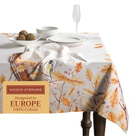 Maison d'Hermine Table Cloth Square Table 100% Cotton 60 x 60 Inches Tablecloth Reusable Decorative Everyday Use for Dining Room, Farmhouse, Home, Party, Festive & Wedding - Oak Leaves