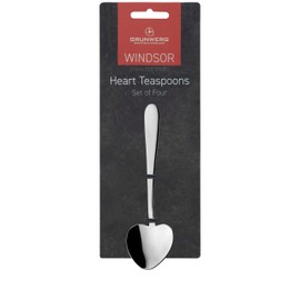 Grunwerg Windsor Carded 4-Piece Heart-Shaped Teaspoon Set 4HRTESWDR/C, 18/0 Stainless Steel, Black