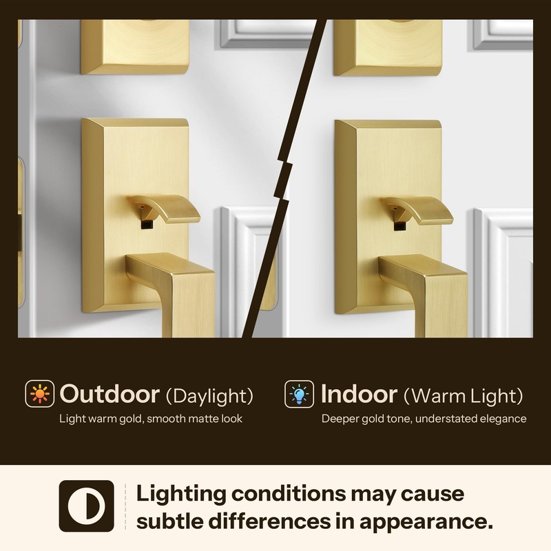 LOQRON Brushed Gold Double Front Door Lock Set, Keyed Entry