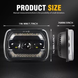 Uni-shine Pair 5x7" 7x6 Inch LED Headlights For Dodge Ramcharger 1981-1993 W100 W150 W250