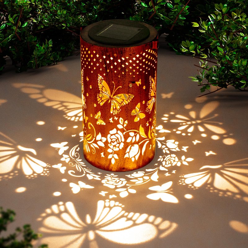 Butterfly Solar Lanterns Outdoor Hanging, Hollowed-Out Metal Waterproof LED Garden