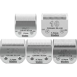 Size 10/7FC/5FC/4FC/3FC Detachable Pet Dog Grooming Clipper Ceramic Blades Set,Compatible with Andis,Oster A5,Wahl KM Series Clippers,Cut Length 1/8"(3.2mm) to 1/2"(13mm),4 Pack
