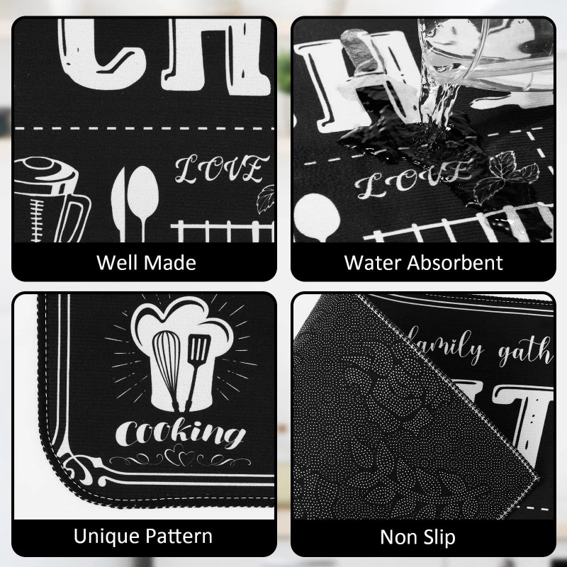 Sinmoe 3 Pcs Kitchen Rug Set Non Skid Thick Black