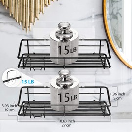 Nieifi Shower Caddy Shelf with Hooks Storage Rack Organizer Adhesive Stainless Steel without Drilling for Bathroom, Lavatory, Washroom, Restroom, Shower, Toilet, Kitchen (Black, 3 Pack)