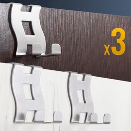 RICOO MH001-3 Door Hooks for Hanging, Door Coat Hooks, Stainless Steel, Set of 3, Door Hanger, Door Hook Rack, Jacket Holder Door, No Drilling Required
