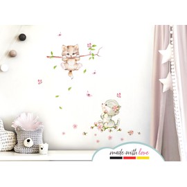 Little Deco DL361 Wall Sticker Children's Room Girls 2 Cats Butterflies I 2 x A4 Sheets I Wall Sticker Cat Sticker Animals Decoration Baby Room Children