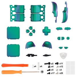 eXtremeRate Replacement Buttons Set for Steam Deck, DIY Buttons ABXY D-Pad Trackpad View/Option/Quick Access/Trigger Buttons, Back Paddles Accessories for Steam Deck Console (Green Purple) - Not a