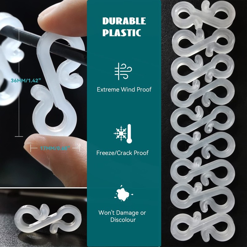 BYSMAH Gutter Hooks for Outdoor Lights, 50Pcs,White, Plastic Light S