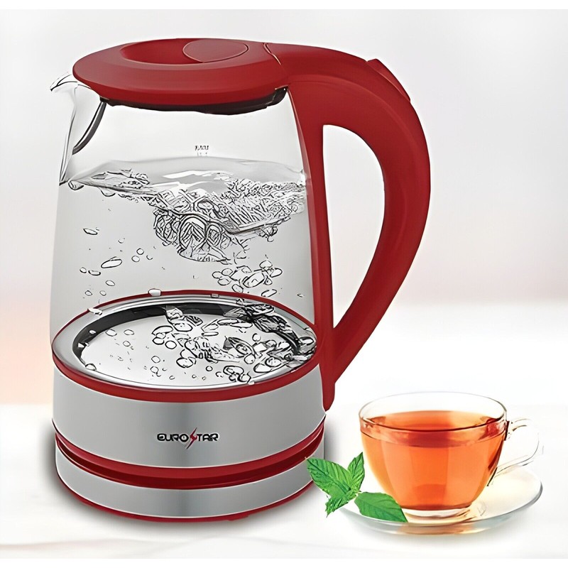 EUROSTAR EKG121RD 1.2L Glass Electric Kettle, Red