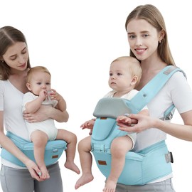 Baby Carrier with Hip Seat, Baby Carrier Newborn to Toddler, 6-in-1 Ways to Carry, All Seasons, Adjustable Baby Holder Carrier for Breastfeeding(Baby Blue)