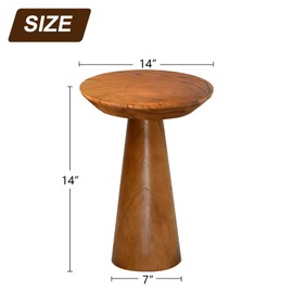 JOLLYMER JOLLYMER Mushroom Side Table, Teak Stool, Natural Plant Stand, 20" Tall Wood Round Coffee Table for Living Room, Bedroom, Garden, Yard