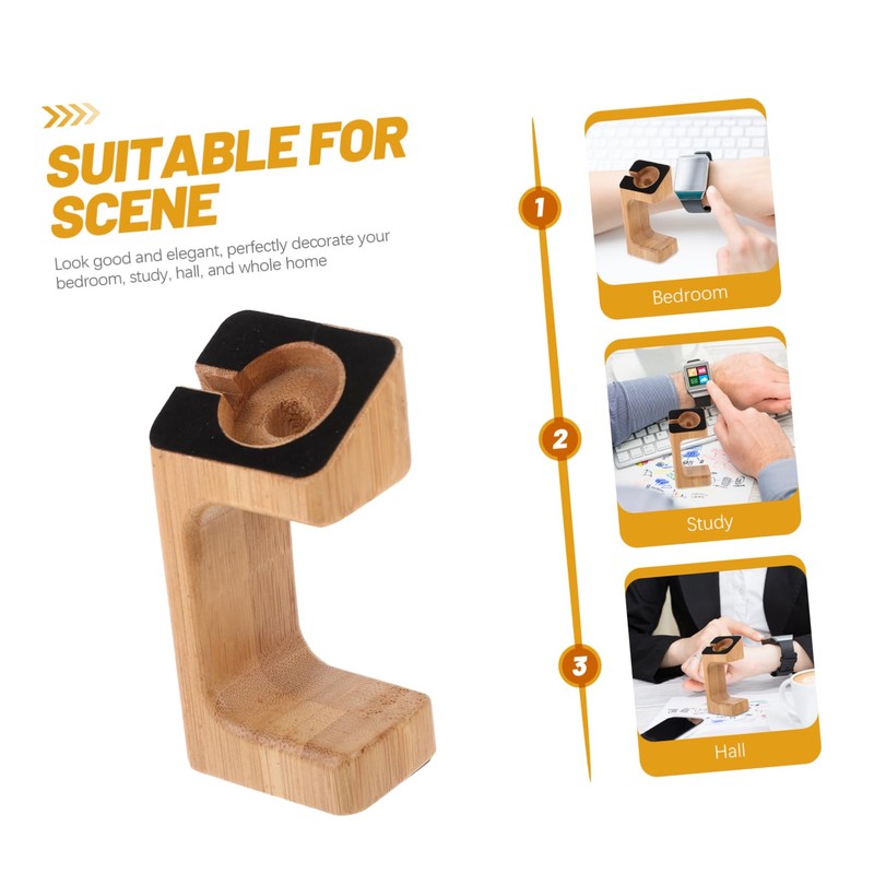 NOLITOY 1Pc Bamboo Smart Watch Charging Stand Elegant Durable Charging