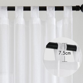 MIULEE Tab-Top Curtains, Set of 2 Curtains, Transparent Loops, White Voile Curtain, Transparent Living Room, Airy Decorative Curtain for Bedroom, 145 x 140 cm (H x W), Tab Top White