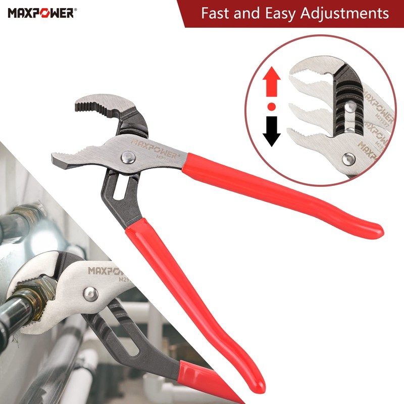 MAXPOWER 10 inch Groove Joint Pliers, Quick Adjustable Serrtated V
