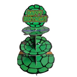 LeiGuoMinyyu Turtle Cupcake Stand for Table Decorations Green 3-Tier Cupcake Stand for 24 Cupcakes Cartoon Kids Birthday Party Decorations Turtle Theme Party Supplies