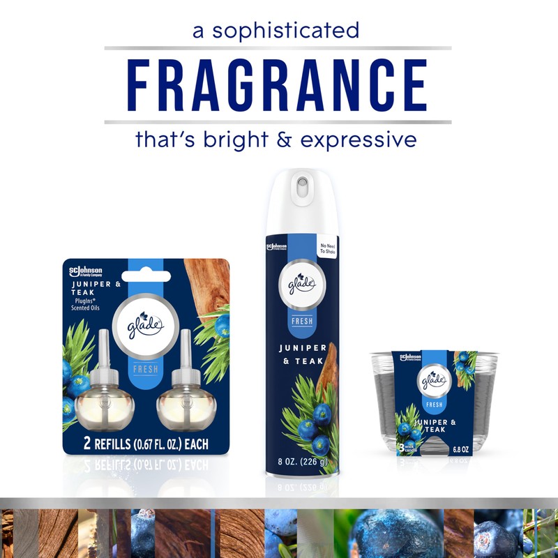 Glade 1-Wick Scented Candle Jar, Juniper & Teak, Air Freshener