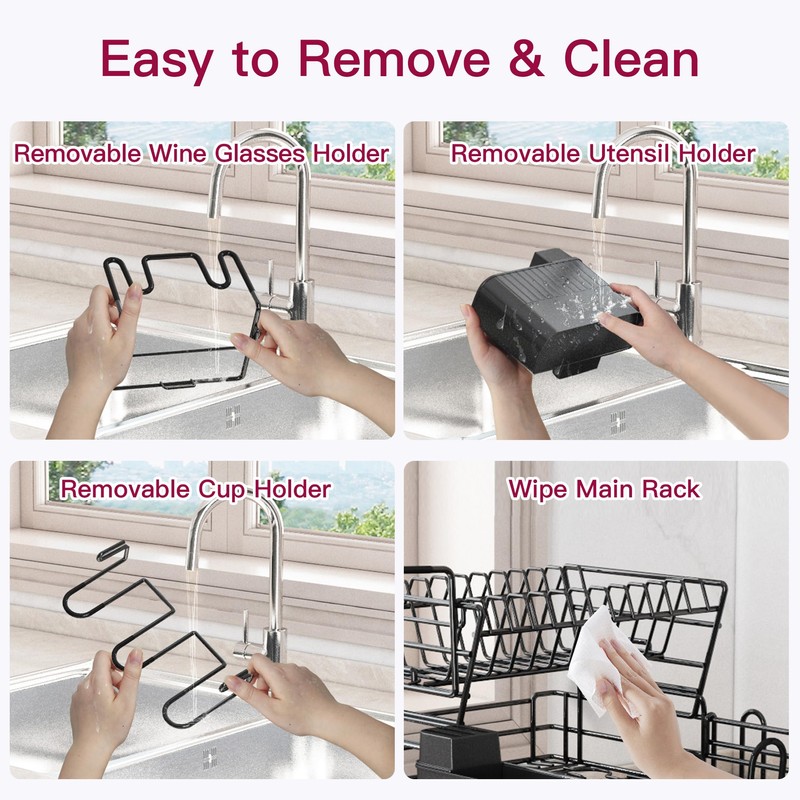 BOOSINY 2 Tier Black Large Stainless Steel Dish Drainers Drying