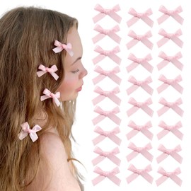 25PCS Pink Mini Bows Ribbon Clips,2''Tiny Pink Bow Barrettes,Hair Bow Satin Hair Ribbon for Women & Girls' Hair Accessories