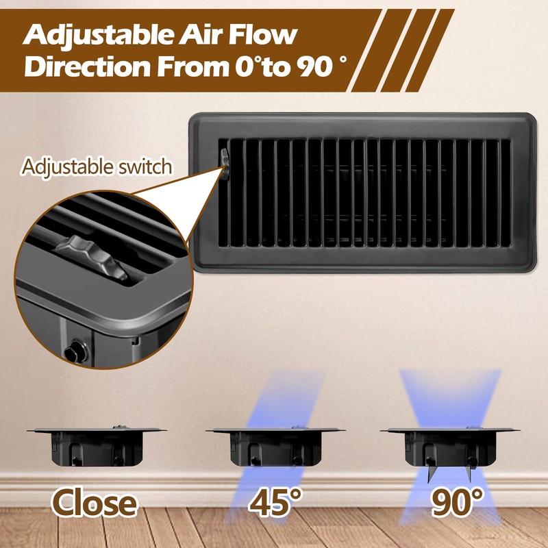 WAWINY Floor Register 4x10,6 Pack Heavy Duty Steel Vent Covers
