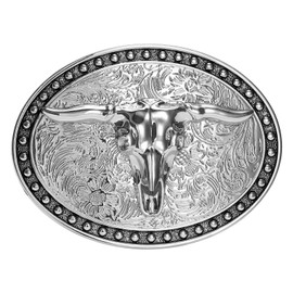 TYWestyles Western Cowboy Belt Buckle - Texas Bull Skull Belt Buckle for Men women (Silver Classic Bison Skull, Medium)