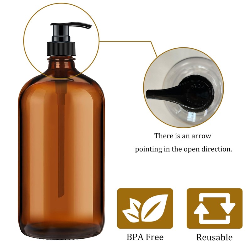 BPFY 4 Pack 32 oz Amber Glass Pump Bottles, Glass