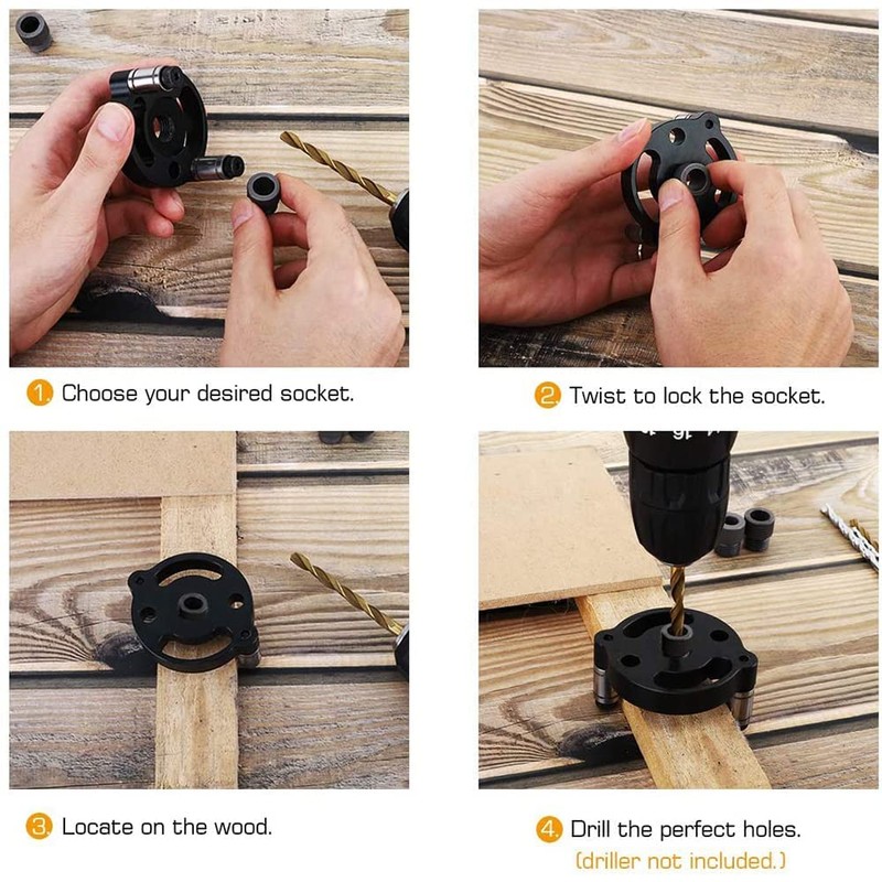 Dowel Drill Guide Set, Gasea 3-Hole Drill Bit Guide Jig