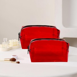 TotePrint TSA Approved Clear PVC Toiletry Organizer Bag 2Pcs Multipurpose Transparent Pure Colour Travel Makeup Cosmetic Bag for Essentials, red, Modern
