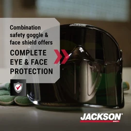 Jackson Safety GPL530 Premium Safety Goggles with detachable Faceshield, Green, Shade 3 IR protective Lens, anti-fog EN 166 CE Certified 21001