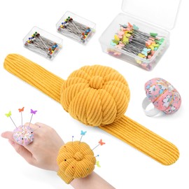 UzecPk Wrist Pin Cushions for Sewing, 200PCS Sewing Pin Cushion, Wrist Pin Cushion Finger Ring Pincushion with Elastic Strap, Sewing Products Colored Sewing Pins Straight Pins for Sewing and Quilting