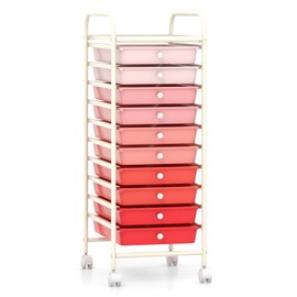 HOMGX Storage Cart with 10 Drawers, 10 Tiers Rolling Drawer Cart with 2 Lockable Wheels, Slim Rolling Storage Cart for Office/School/Home, Gradient Pink
