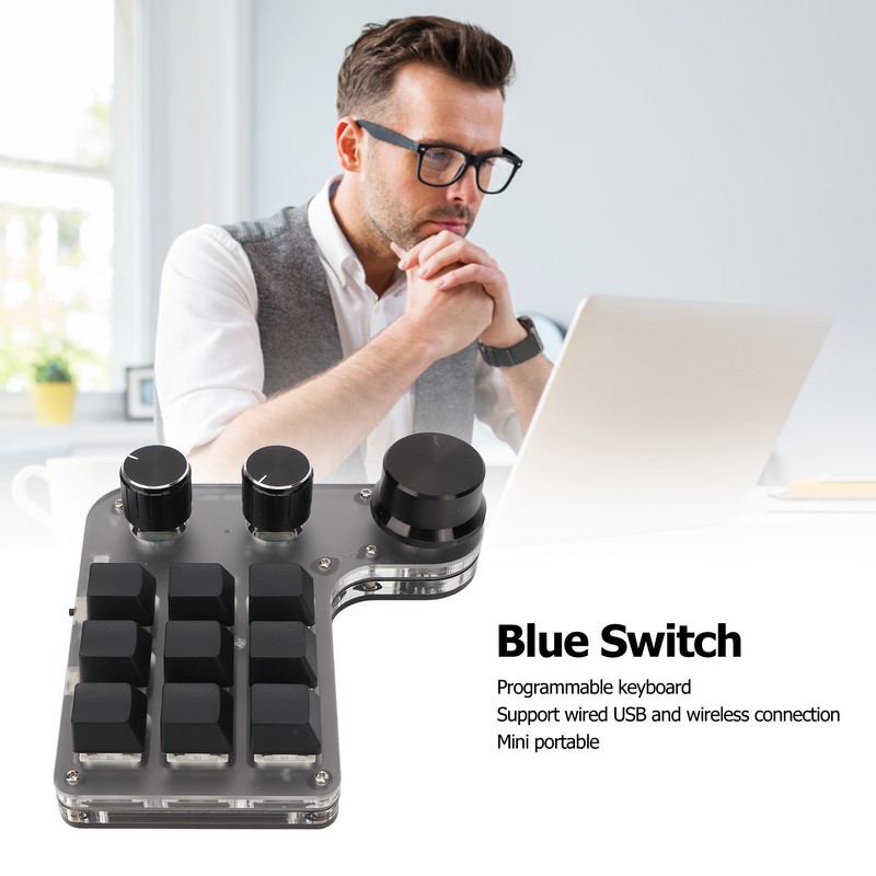 Programmable Macro Keyboard 9 Keys 3 Knobs USB Bluetooth Connection