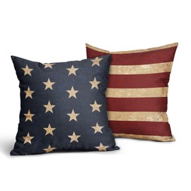 aportt 4th of July Pillow Covers 16x16 Inch Red Stripes Blue Stars Patriotic Decorative Throw Pillow Case Memorial Independence Day Cushion Cover Set of 2 for Bedroom Sofa Living Room Couch Chair