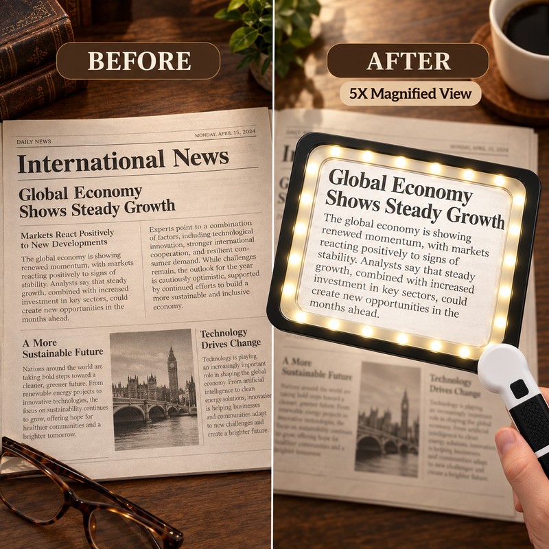 5X Handheld Magnifying Glass for Reading – Large Rectangle Lens