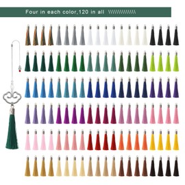 Create idea 120pcs Keychain Tassel Pendant with Metal Cap for Earring Bracelet Necklace DIY Projects Craft Jewelry Making Supplies Colorful Silky Tiny 30 Colors