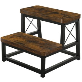 YINMIT Wooden Step Stool for Adults, 2 Tier Heavy Duty Step Stool for High Bed with Non-Slip Feet, Using for Bedroom, Living Room, Bathroom and Kitchen, Hold Up to 500 LBS