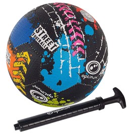 Optimum Unisex Street Football - Top-Grade Durable Korean Rubber, Long-Lasting Tire Grip, Ideal for Concrete & Asphalt, All-Weather, Multi-Colour,Size 5 With Pump