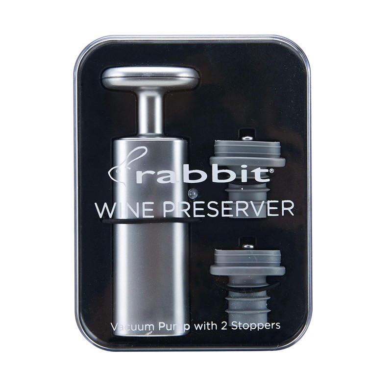 Rabbit Wine Preserver with Vacuum Stoppers, Silver