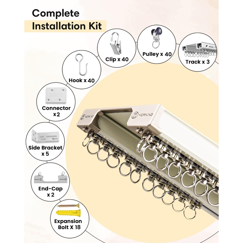 Ezcasch Ceiling Curtain Track Set - Dual Track Ceiling Mount