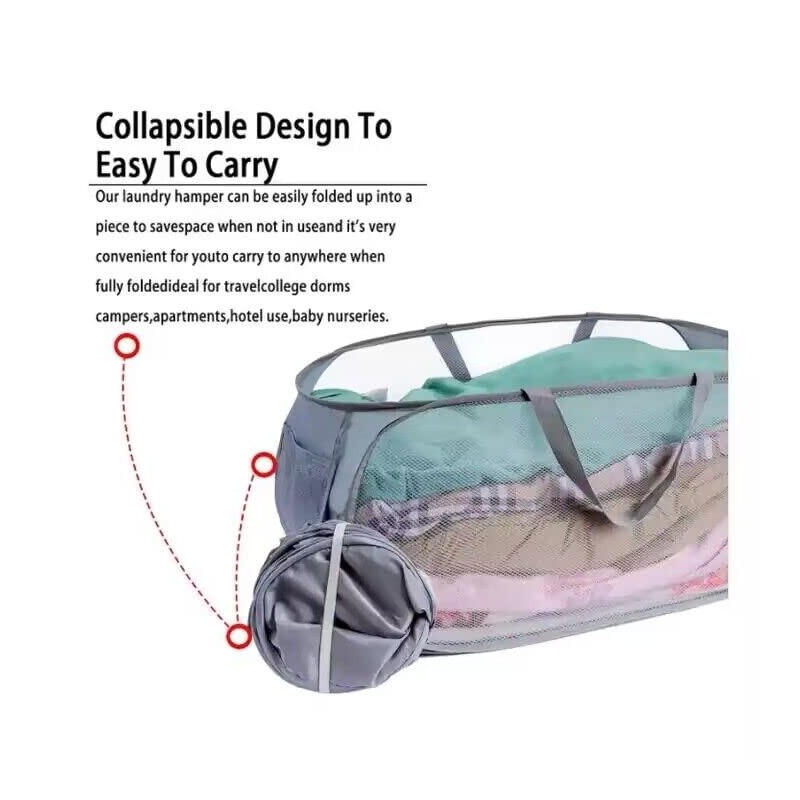 Durable Collapsible Laundry Baskets, Mesh Pop Up Laundry Hamper with