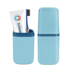 COMNICO Travel Toothbrush Cup Case Portable PP Seal Tooth Brush Holders Cover Multi-Function Toothpaste Storage Container Cup for Home School Camping Business Trip Bathroom (Blue)