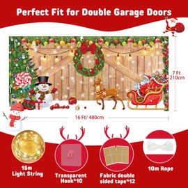 7 * 16FT Christmas Garage Door Cover with Light, Double Garage Door Christmas Decoration, 2024 Christmas Garage Door Banner for Outdoor and Indoor Decor-Snow Scene