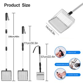 TMRBBesty Cat Litter Tray Shovel, Chicken Scoop, Metal Cat Scoop, 3-in-1 Retractable, Hole Spacing 4-5 mm, Cleaning Tool for Poultry, Farm, Cat Litter Tray