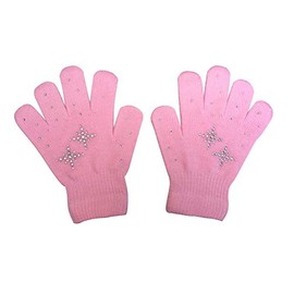 Fashion Every Day @Fedol Girls Ice Skating Gloves Magic Stretch with Rhinestones Snow Flakes (Lt Pink)