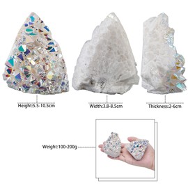 mookaitedecor Natural Clear Quartz Crystal Cluster Titanium Coated Geode Stone Self-Standing Rock Quartz Mineral Specimen for Healing Home Office Decor, White