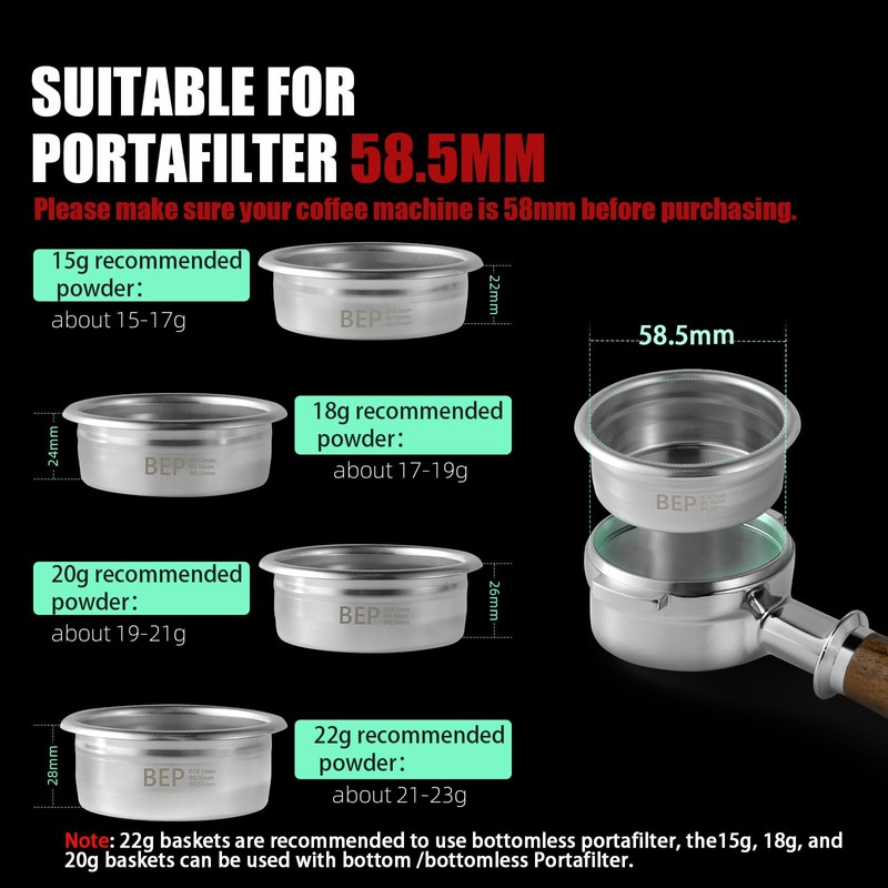 MHW-3BOMBER 58mm Espresso Filter Basket, 15g Double-layer Stainless Steel High