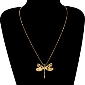 DALANE Stainless Steel Cute Dragonfly Necklace 18k Gold Plated Pendant Fashion Jewelry Spring Summer Gifts for Women Charms (Gold Plated E)