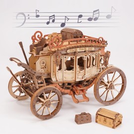 ROKR 3D Wooden Puzzles for Adults, 3D Puzzle Music Box, Model Car STEM Kits, Models for Adults to Build, Valentines Day/Birthday Gifts, Hobby for Teen Adults（Stagecoach）