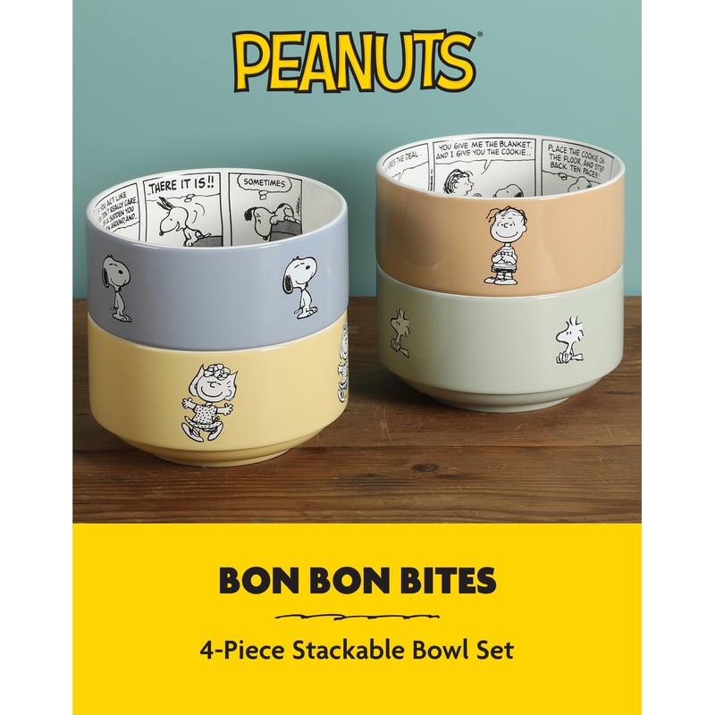 Peanuts Snoopy Bonbon Bites 4 Piece 5.5" Decorated Stoneware Ceramic