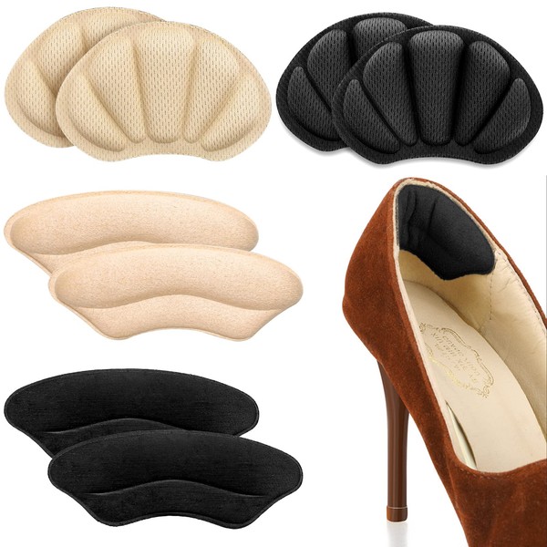 WLLHYF Heel Grips Liner Cushions Heel Pads for Loose Shoes 4 Pairs Heel Pads Insert Prevent Too Big Prevent Skin Rubbing and Blister Shoe Fit for High Heel, Sports Shoes (Black+Skin Color)