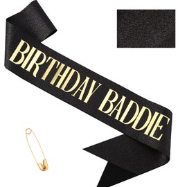 Birthday Baddie Sash, Black Glitter Birthday Sash for Women Men Girls, Gold Foil Funny BirthdaySash Decorations Party Favors Accessories Supplies (Gold)